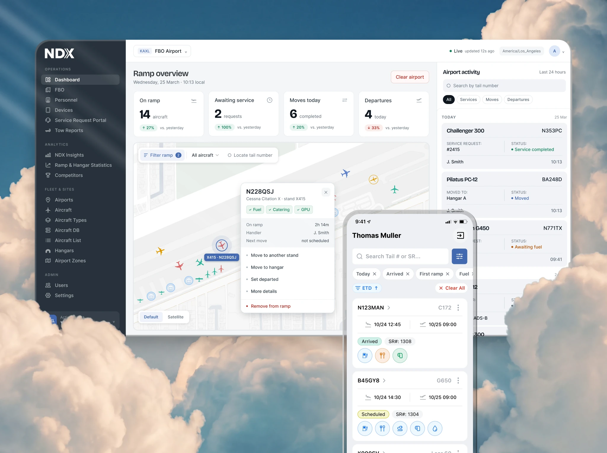 NDX aviation operations dashboard above the clouds