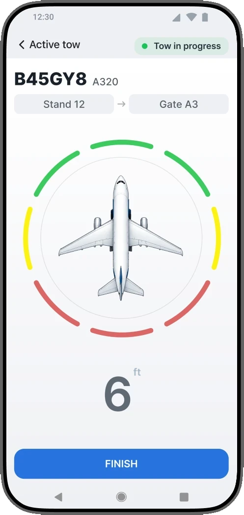 Early Collision Prevention concept: a circular distance indicator around the aircraft, 6 feet to the object
