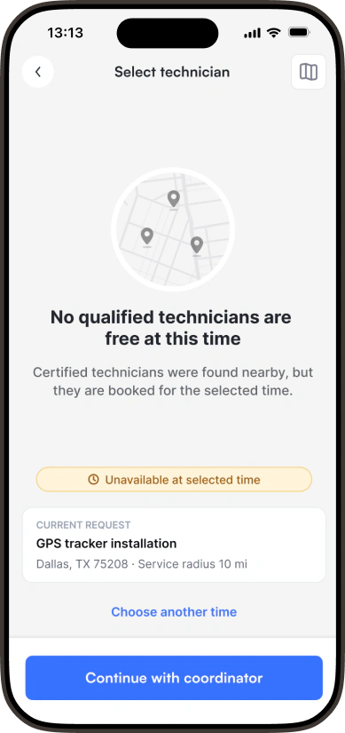 Recovery state: qualified technicians are busy at the selected time